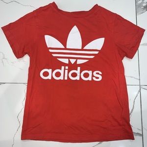 Adidas Orange Red Logo Shirt Top Short Sleeve